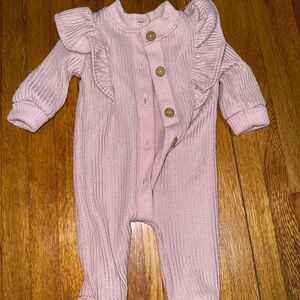 Pink Knit Baby Footie with Ruffles